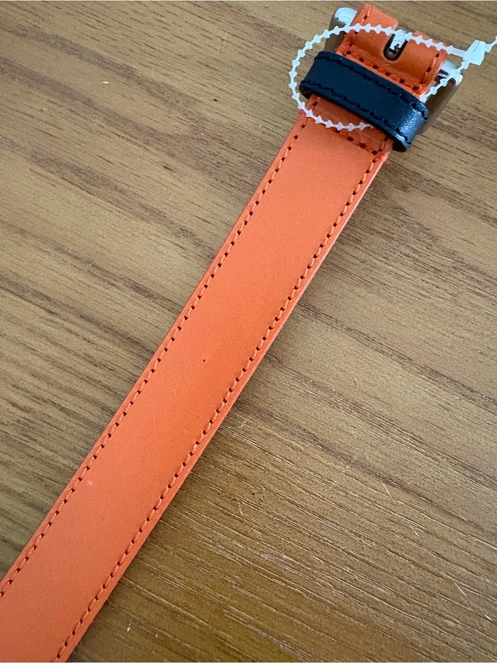 Talbots Orange and Tan Leather Belt with Silver Buckle Size L.